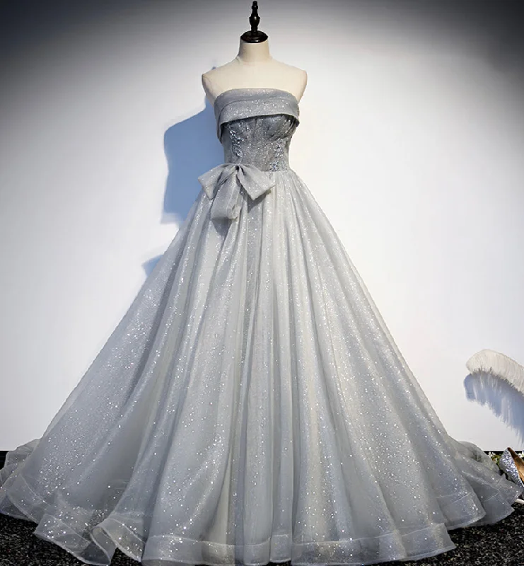 While Supplies Last shift dressGray tulle sequins long prom dress formal dress s81