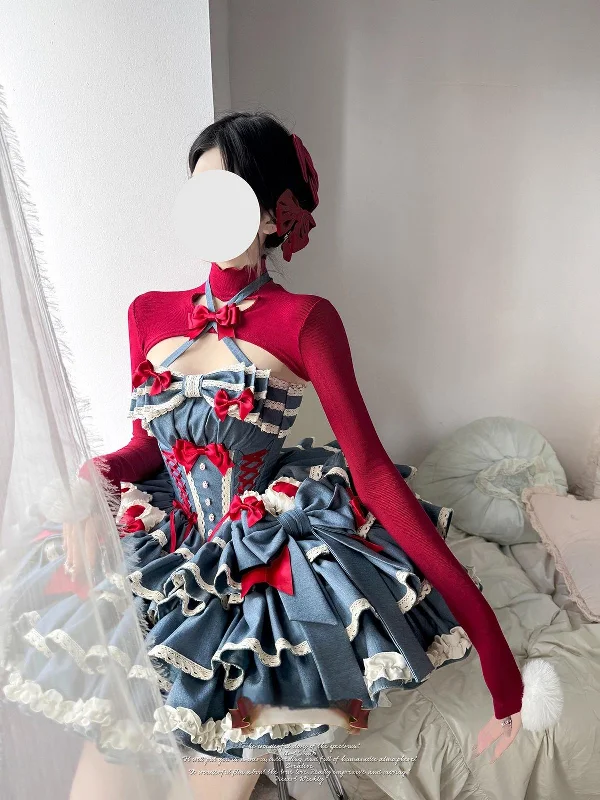 Value Deals sleeveless dressPOSHEPOSE~First Cherry Rabbit~Sweet Lolita Dress Halter Neck Jumper Dress and Cardigan