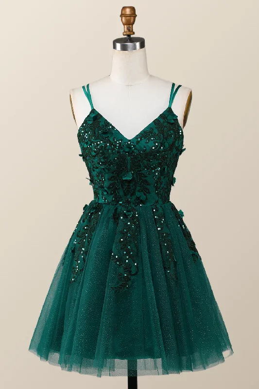 Limited Stock flowy evening dressDark Green Embroidered A-line Short Homecoming Dress Limited Stock flowy evening dressDark Green Embroidered A-line Short Homecoming Dress