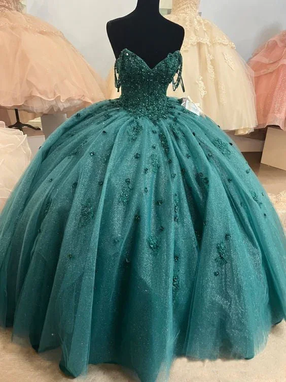 structured dressBall Gown Beaded Quinceanera Dress Spaghetti Straps Emerald Green Sweet 16 Dress Y1621