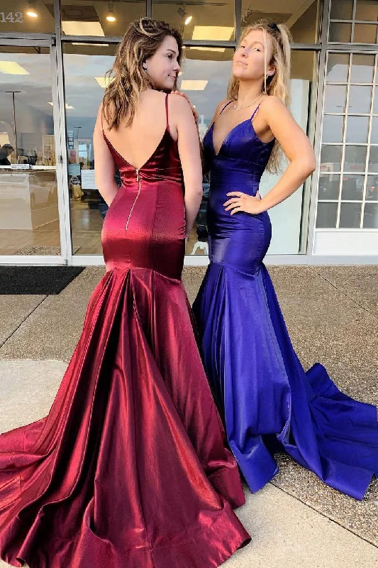 Amazing Deals Simple Mermaid Spaghetti Straps Regency/Maroon Long Prom Dress AN121
