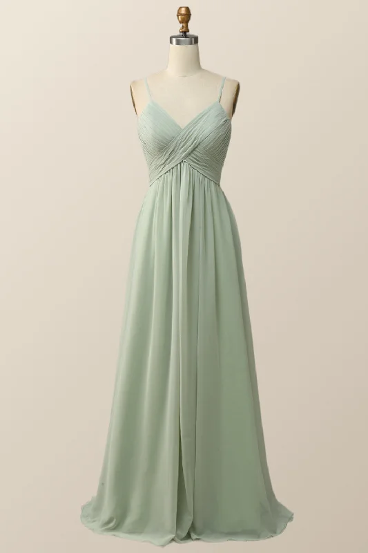 Price Meltdown bodycon dressSage Green Pleated Straps Long Bridesmaid Dress