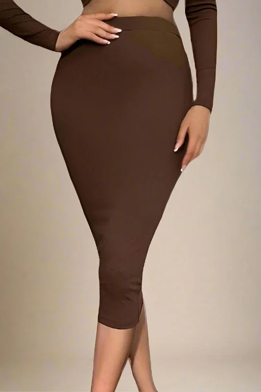 Blowout Deals sleek dressPencil High Waist Bandage Midi Skirt - Tan Brown