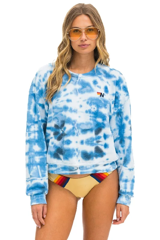 casual workout hoodieHAND DYED RELAXED CREW SWEATSHIRT - TIE DYE BLUE