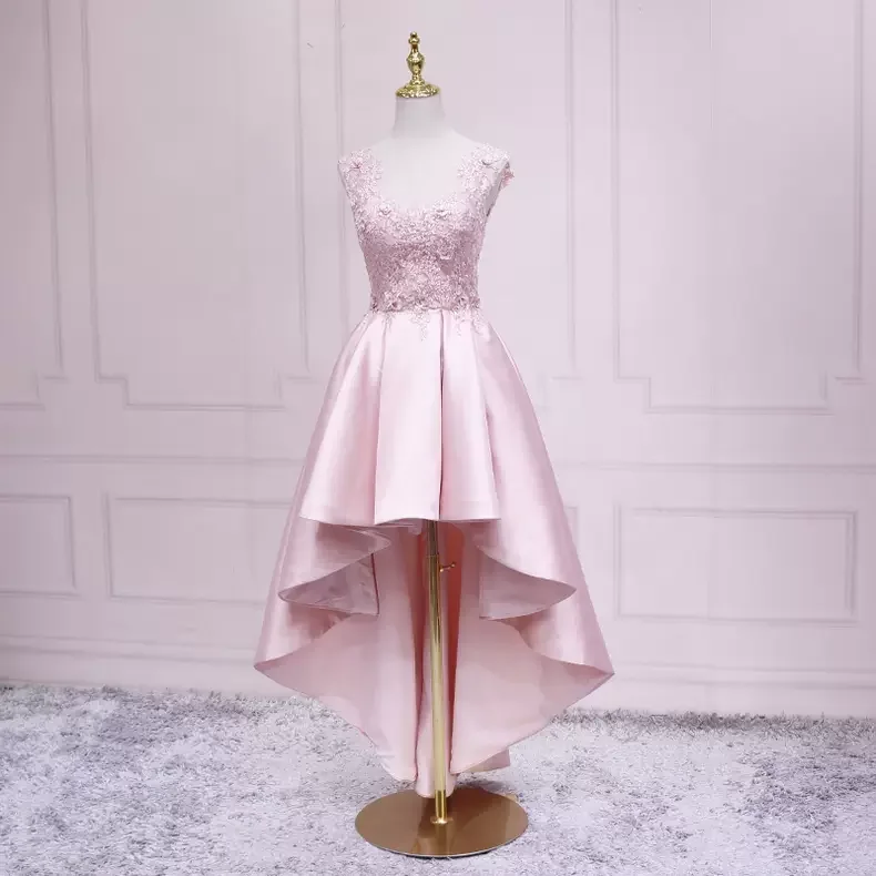 Buy Now winter dressPink Hi-Low Sleeveless Prom Dress Lace Top s18