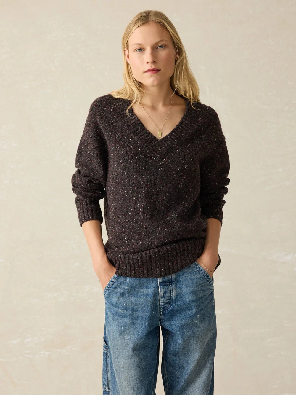 modern athletic hoodieFaherty Driftwood Donegal Sweater / BlackBerry