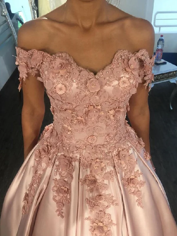 Instant Discount Sexy Prom Dresses Ball Gown Off-the-shoulder Appliques Long Prom Dress Chic Evening Dress JKL658