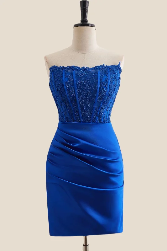 The Best Prices sleek midi dressRoyal Blue Appliques Ruched Bodycon Short Dress