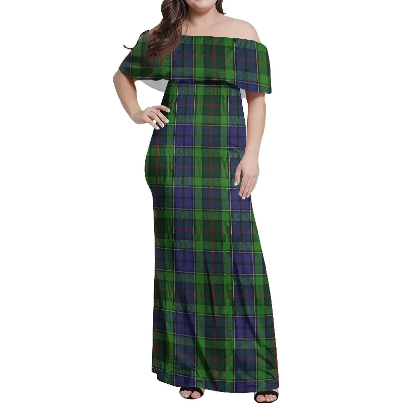 Deal Dash Rutledge Tartan Off Shoulder Long Dress