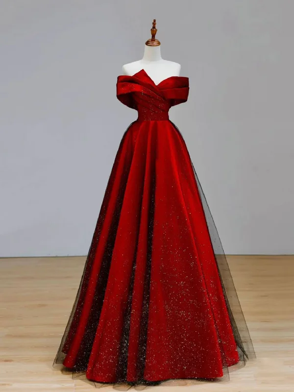 oversized dressA-Line Tulle Burgundy Long Prom Dress, Burgundy Formal Dresses Y1850