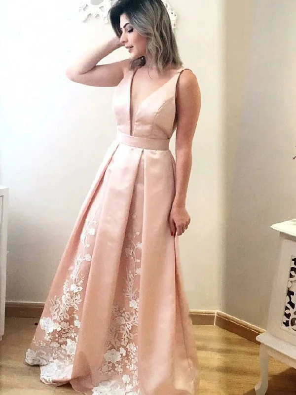 While Supplies Last Chic Prom Dresses Appliques Floor-length Satin Prom Dress/Evening Dress JKS110