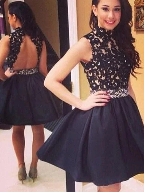 Special Promotion Homecoming Dress High Neck Appliques Short Prom Dress Party Dress JKS018