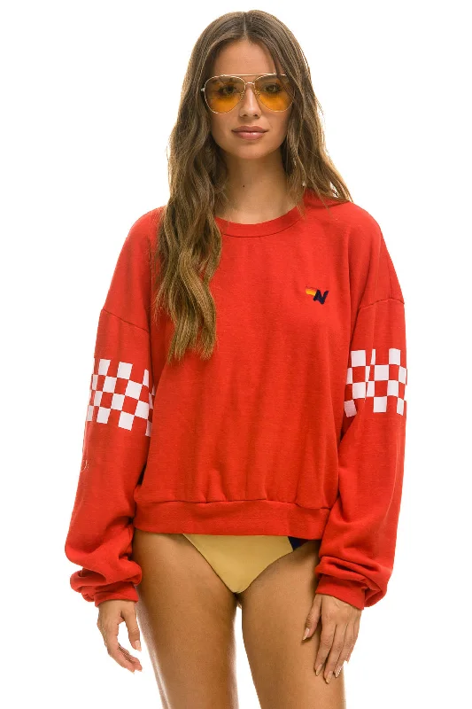 premium athletic sweatshirtCHECK 2 SLEEVE RELAXED CREW SWEATSHIRT - RED // WHITE