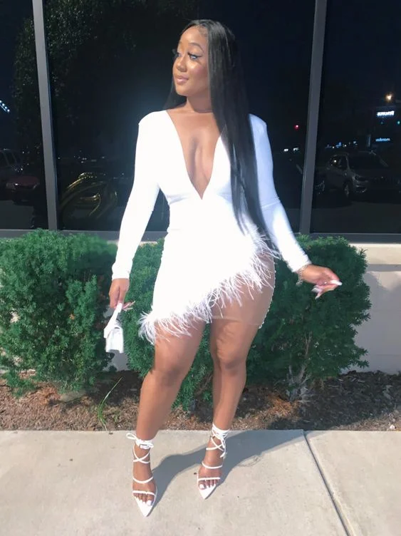 Price Smash fitted cocktail dressSolid Plunge Fluffy Irregular Party Dress White Dresses Sexy White Homecoming Dress Y332 Price Smash fitted cocktail dressSolid Plunge Fluffy Irregular Party Dress White Dresses Sexy White Homecoming Dress Y332