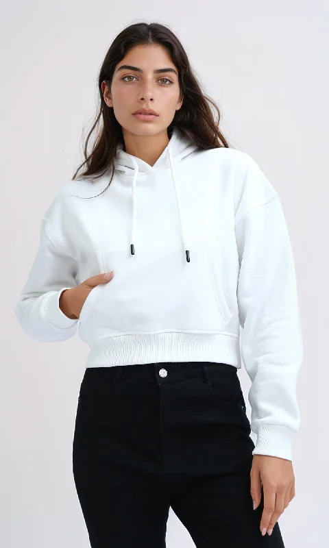 Mega Sale lightweight fitness hoodieO179921 Slip On Long Sleeves Off-White Cropped Hoodie