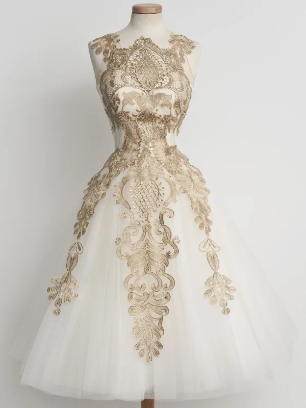 Closeout Homecoming Dress Chic Ivory Appliques Short Prom Dress Party Dress JK157