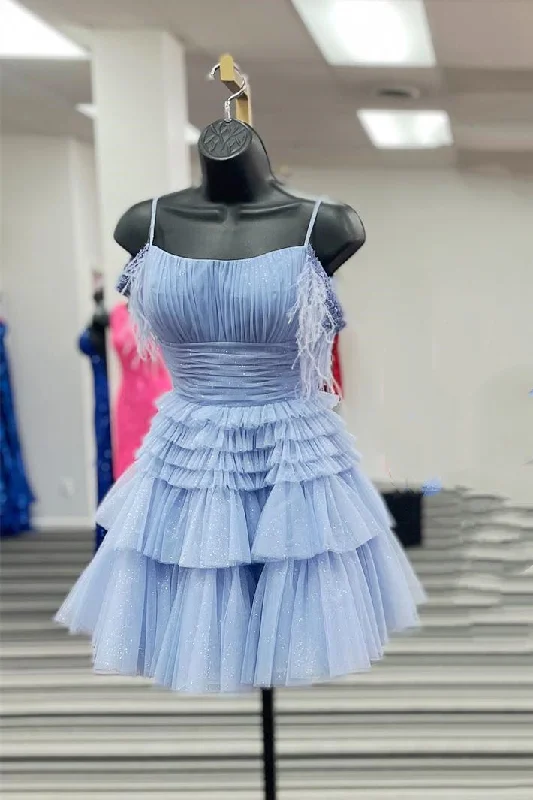 Major Savings comfy maxi dressStraps Periwinkle Ruffles A-line Short Dress