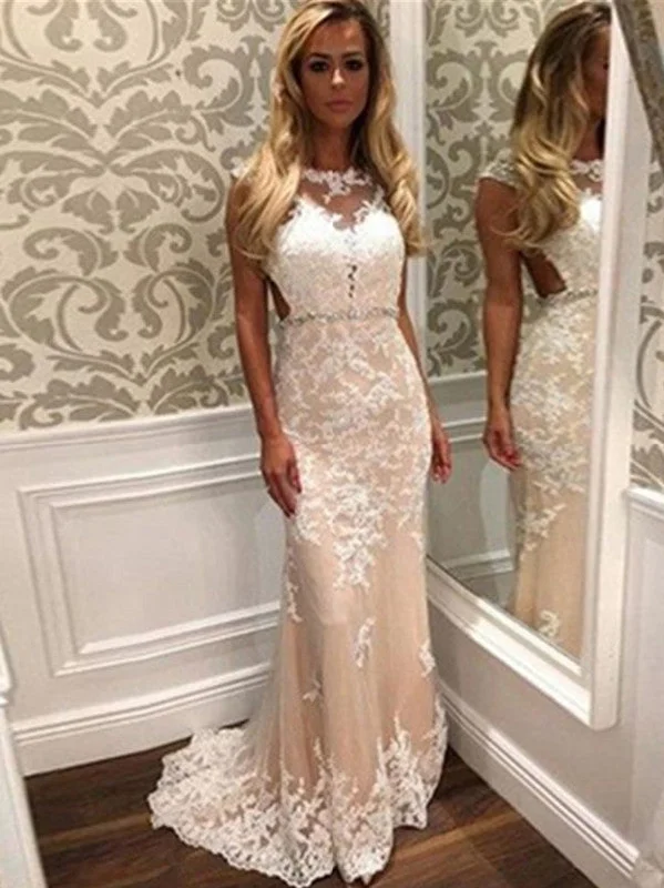 Major Savings tight prom dresses Sheath Column Scoop Floor-length Tulle Prom Dress Evening Dress MK181