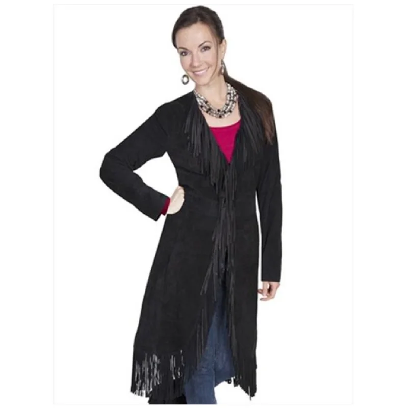Lowest Prices fashion coat with hoodWomen's Black Suede Boar Coat With Fringe By Scully L19-19