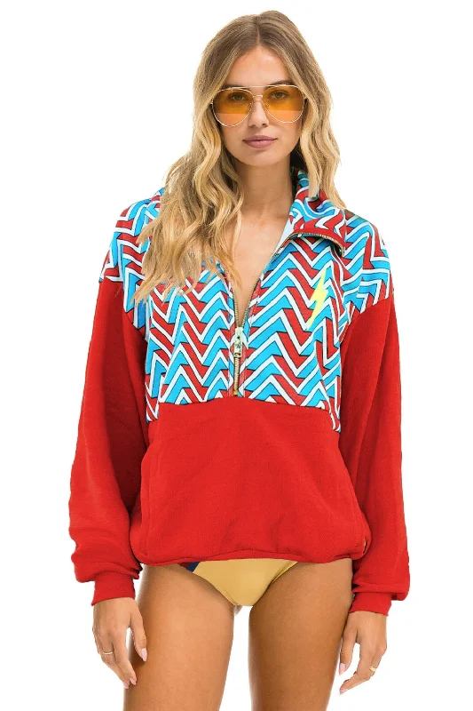 high-performance athletic hoodieGEO ZIG BOLT EMBROIDERY FLEECE HALF ZIP COLOR BLOCK SWEATSHIRT - RED // BLUE