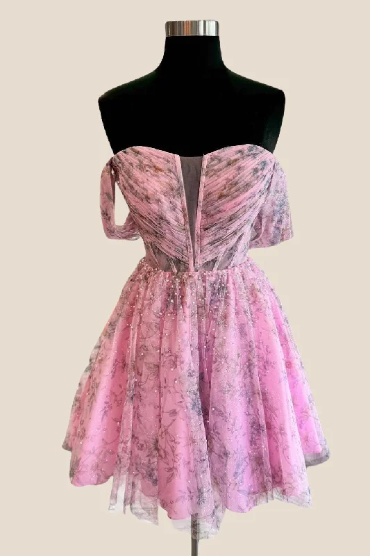 Can't Be Beat v-neck dressOff the Shoulder Pink Floral Print Short Dress