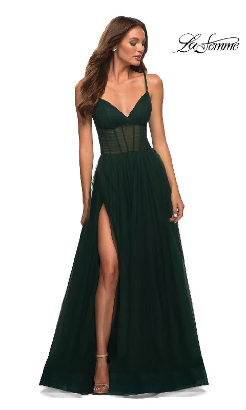 stylish dressSheer-Waist Long A-Line Prom Dress by La Femme