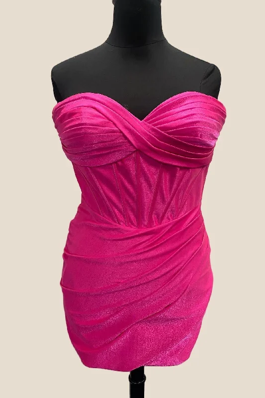 Bargain Prices floral wrap dressSweetheart Hot Pink Ruched Bodycon Short Dress