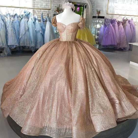 Now or Never tiered dressRose Gold Sparkle Ball Gown Quinceanera Dress Sweet 16 Dress  Y693