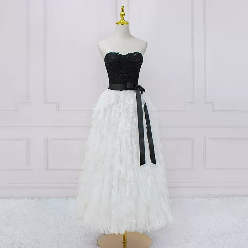 Price Reduction cocktail party dressWhite and Black Prom Dress Fashion Sweetheart Prom Dress s32