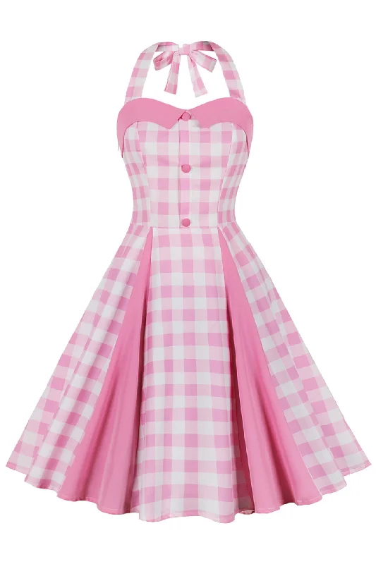 Super Deal romantic dressPink Plaid Straps Barbie Dress