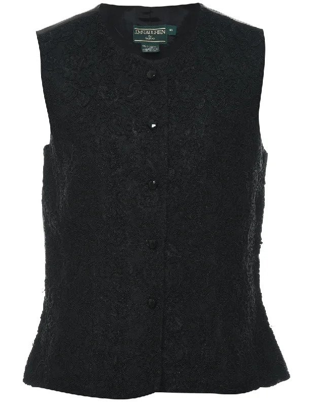 outdoor coatBlack 1990s Embroidered Waistcoat - M