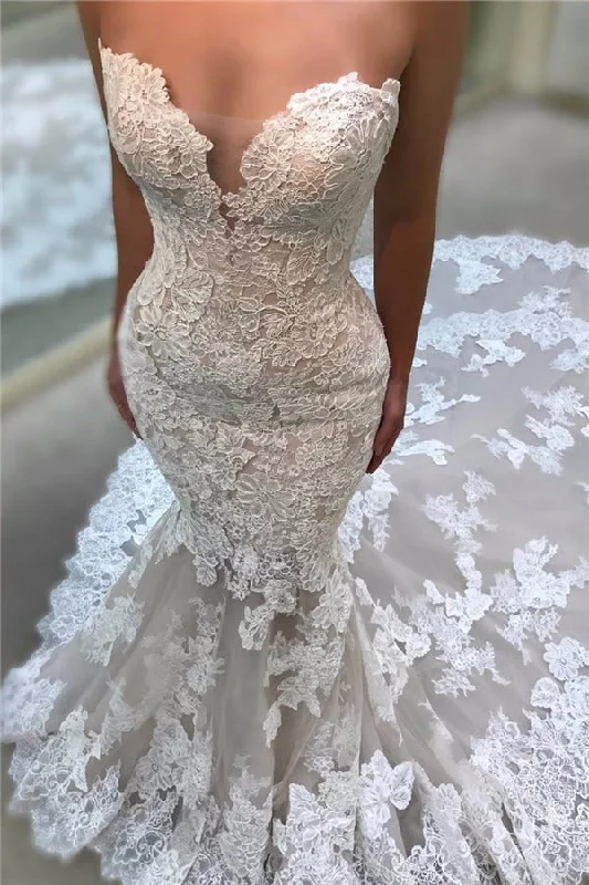 Early Access Sexy V-neck Long Mermaid Wedding Dress Lace