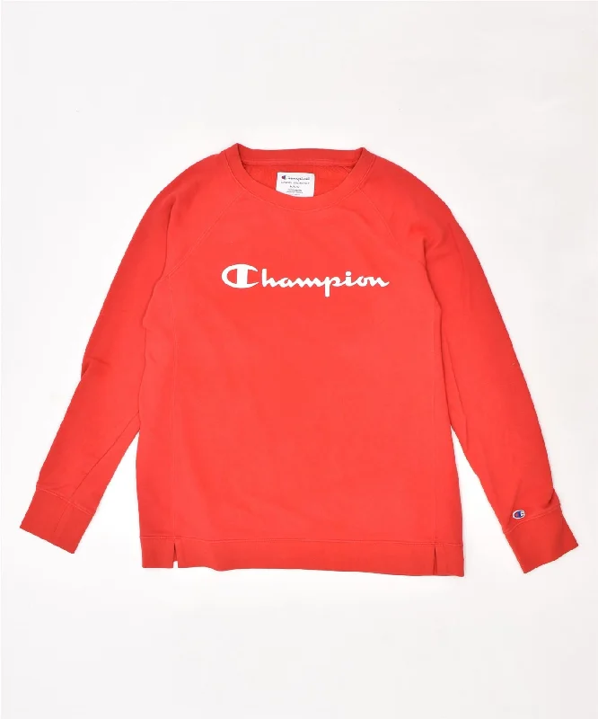 casual fit hoodieCHAMPION Womens Graphic Sweatshirt Jumper UK 12 Medium Red Cotton