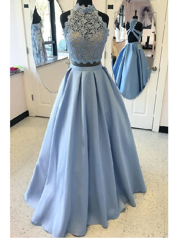 Exclusive Offers Prom Dresses Blue Halter Floor-length Chiffon Prom Dress/Evening Dress #JKL009