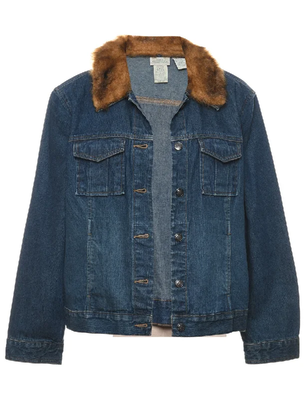 chic wool coatDark Wash Faux Fur Collar Y2K Denim Jacket - L