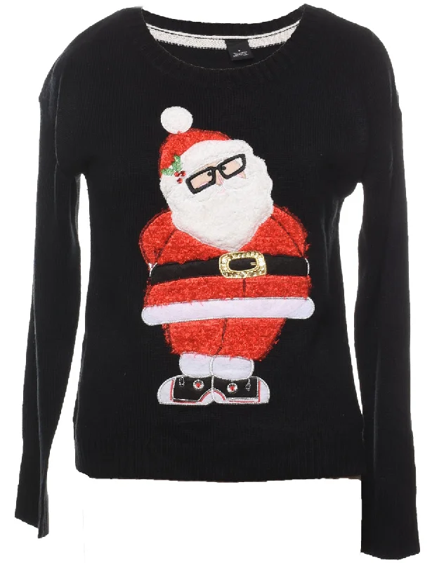 Act Now warm jacketSanta Claus Design Black, Red & White Christmas Jumper - S