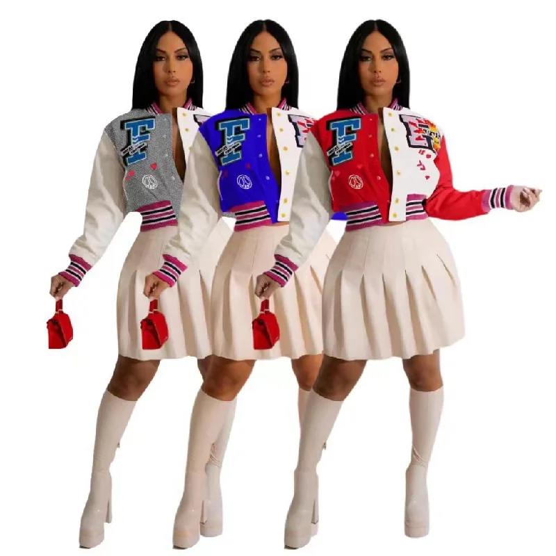 Fantastic Offers tailored blazer coatF5033 new European and American women's winter stitching printing button baseball uniform coat