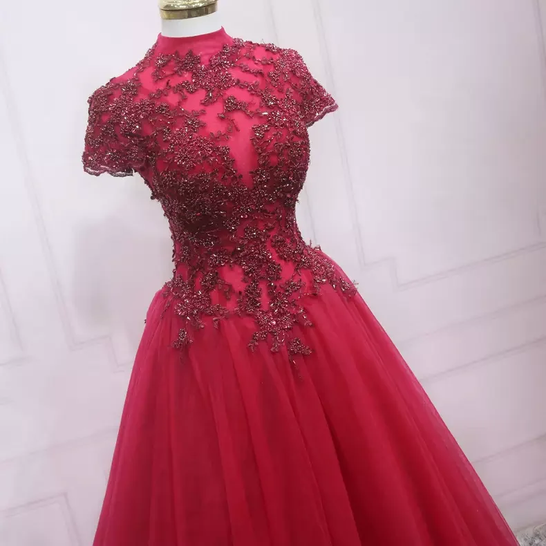 Big Discounts form-fitting dressVintage Lace Tulle Prom Dresses Short Sleeves Prom Dress s41
