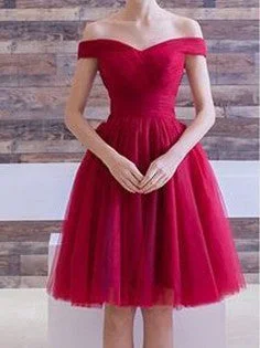 Clearance Sale Homecoming Dress Off-the-shoulder Burgundy Short Prom Dress Party Dress JK197