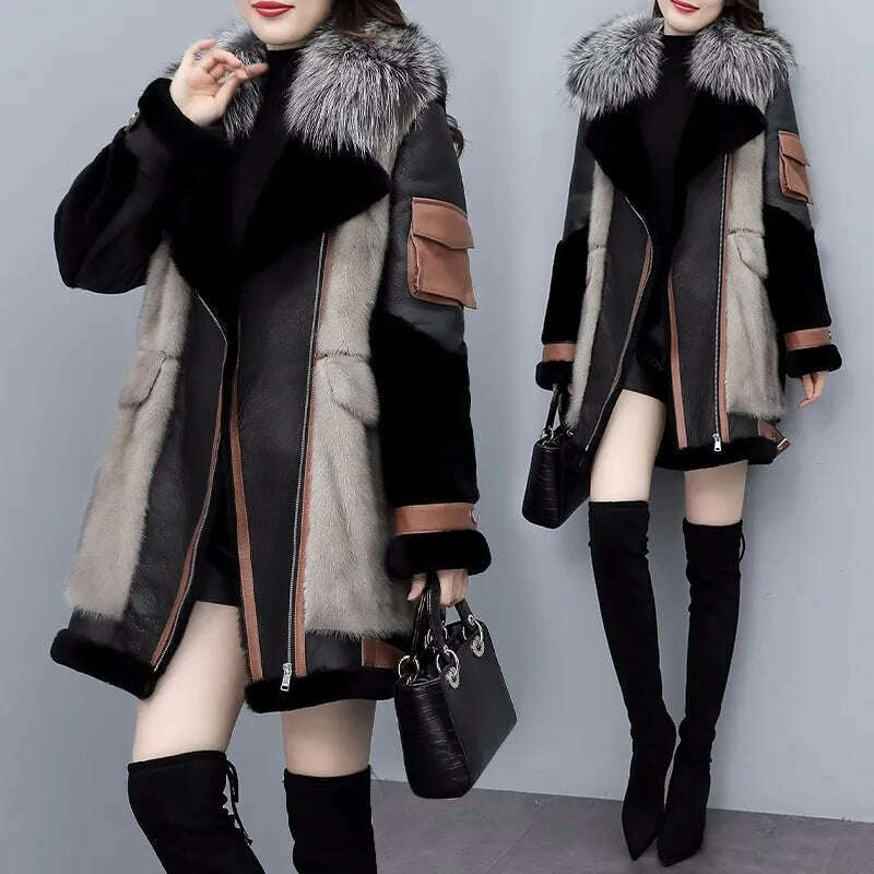 classic jacket2023 New Women's Winter Fashion Fur Coat Women's Korean Loose Spliced Fox Fur Collar Warm Coats Female Long Parker Overcoat