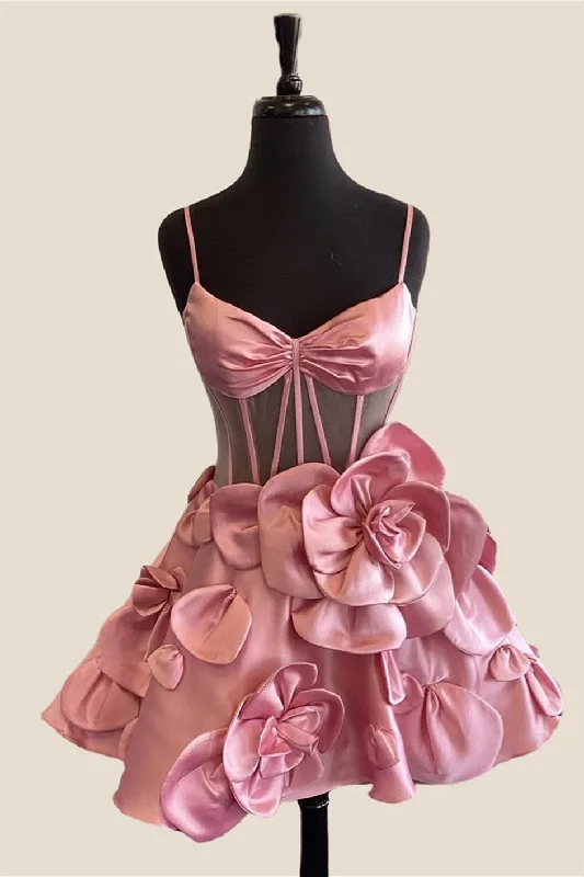 Online Specials boho-chic dressStraps Pink Flowers A-line Short Princess Dress