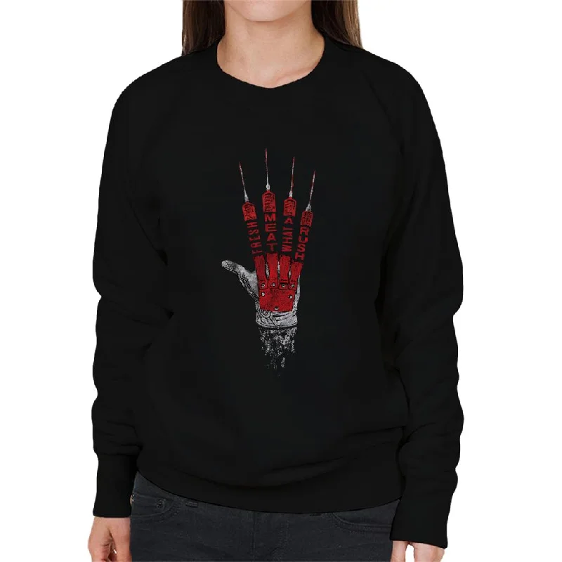 Deep Discounts breathable gym hoodieA Nightmare On Elm Street Freddy Krueger Fresh Meat Women's Sweatshirt