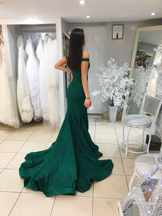 Big Savings casual day dressGreen Mermaid Off-the-Shoulder Sweep Brush Chapel Train Sequins Prom Dress Y1354