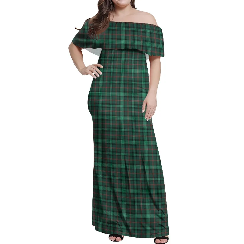 One-DAY Sale Ross Hunting Modern Tartan Off Shoulder Long Dress