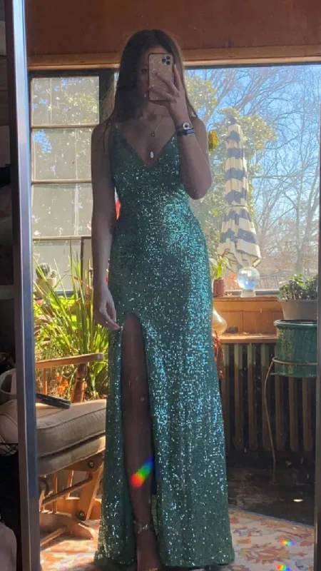 Price Reduction office dressSparkly Mermaid Green Sequin Prom Dress,Graduation Dress Y1364