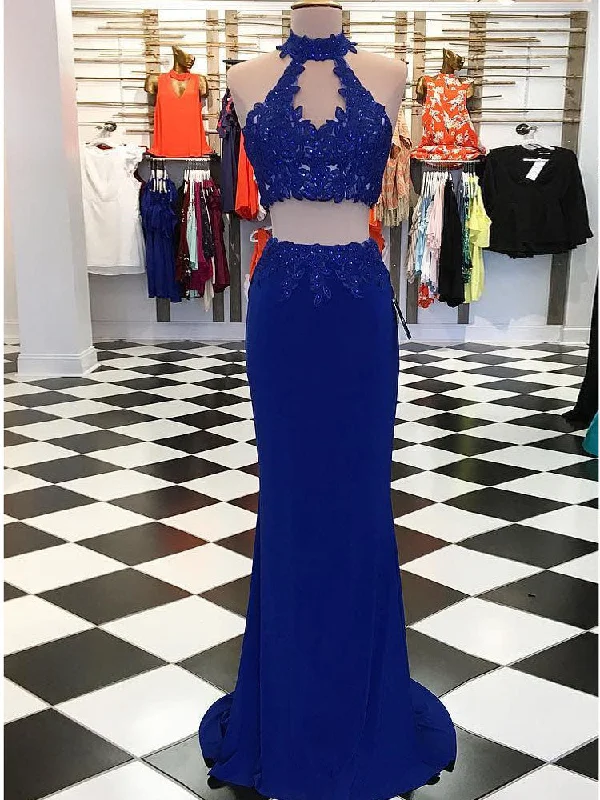Get It Before It’s Gone Two Piece Prom Dresses Shealth Appliques Sexy Long Chiffon Prom Dress JKL898