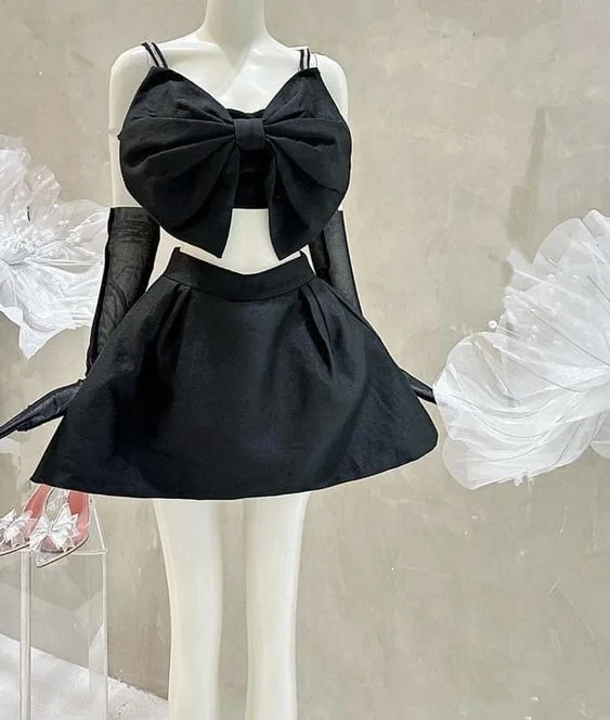 casual day dressNew Arrival Black Two Piece Homecoming Dress,Black Party Dress  Y2031