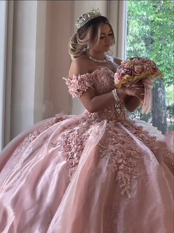 Online Only denim dressLuxurious Off The Shoulder Pink Ball Gown,Quinceanera Dress,Sweet 16 Dress Y1114