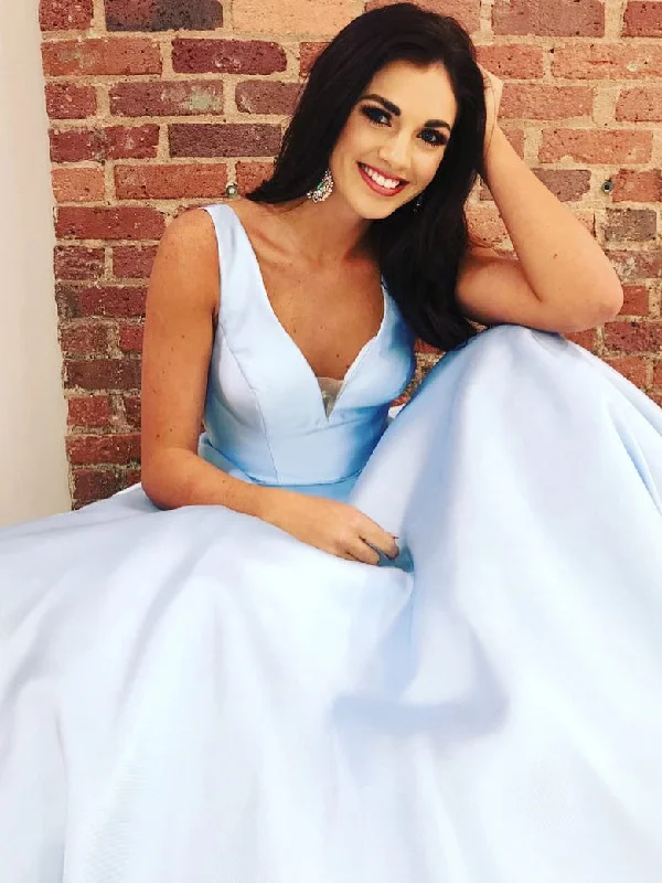 Super Sale Cheap Prom Dresses Straps A-line Sweep Train Satin Simple Long Sexy Prom Dress JKL711