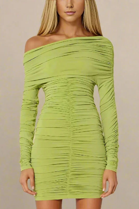 Unmissable Offer wrap-around dressAlessandra Long Sleeve Wrap Bodycon Mini Dress - Pickle Green